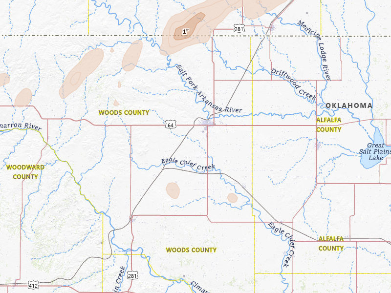 Radar-estimated hail-size map of the storm over Alva, OK on Mar 3, 2026