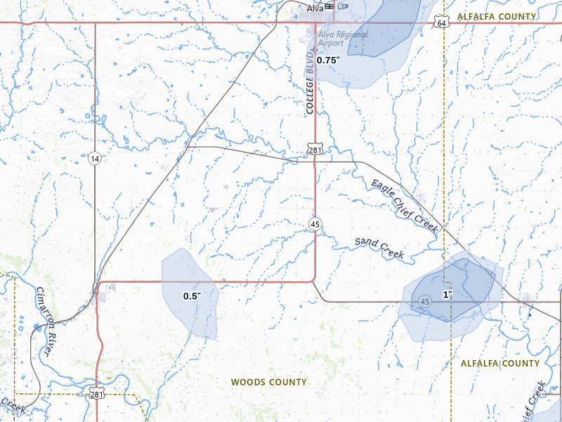 NEXRAD radar-signature map of the hail storm over Alva, OK on May 29, 2026