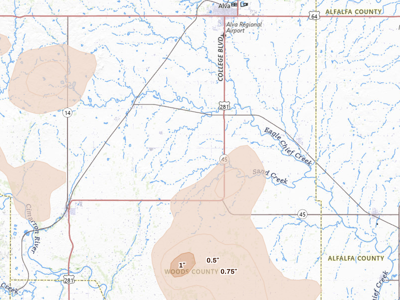 Radar-estimated hail-size map of the storm over Alva, OK