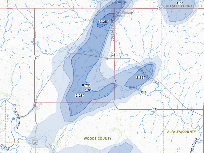 NEXRAD radar-signature map of the hail storm over Alva, OK on Jun 26, 2026