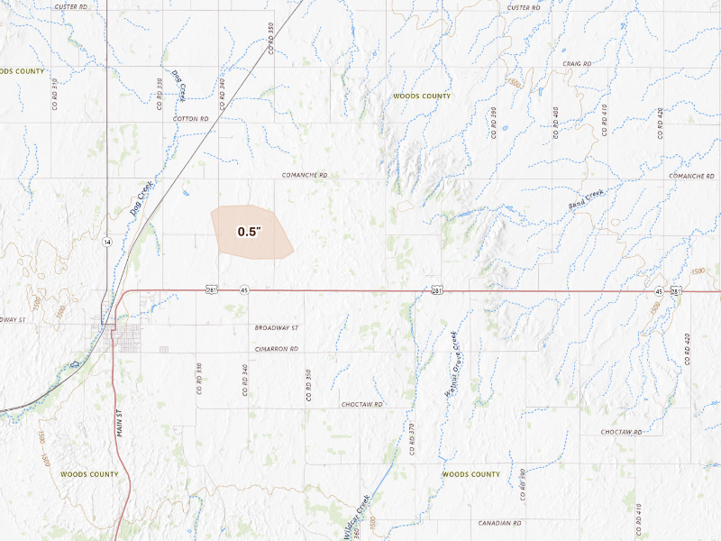 Radar-estimated hail-size map of the storm over Alva, OK
