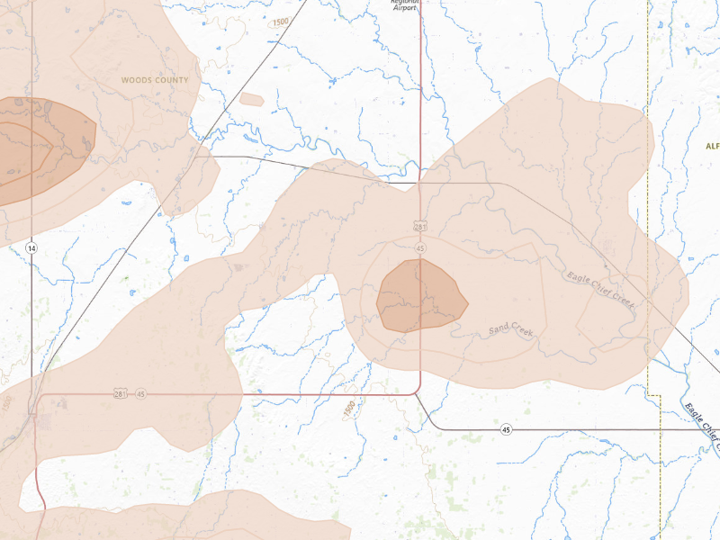 Radar-estimated hail-size map of the storm over Alva, OK