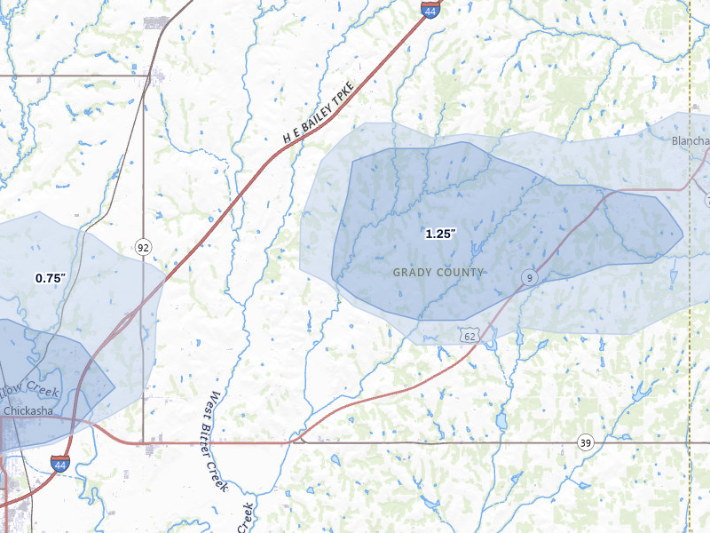 NEXRAD radar-signature map of the hail storm over Amber, OK on Jun 26, 2026