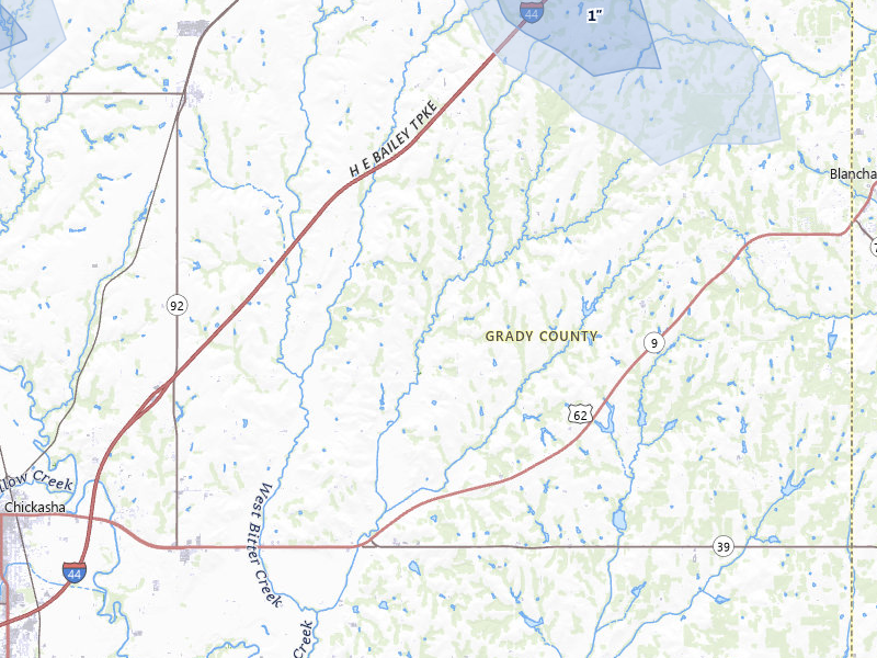 NEXRAD radar-signature map of the hail over Amber, OK