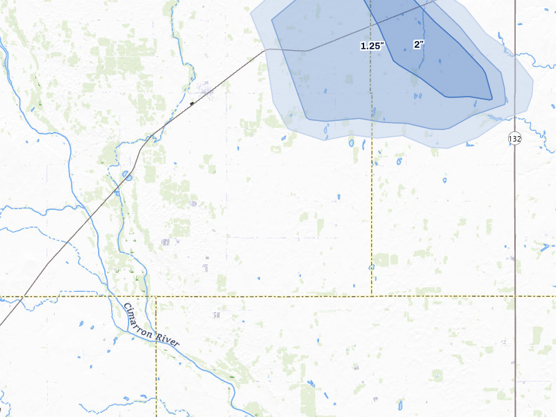 NEXRAD radar-signature map of the hail storm over Ames, OK on Jul 11, 2026