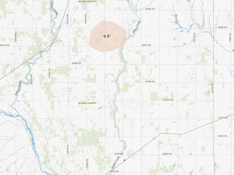 Radar-estimated hail-size map of the storm over Ames, OK