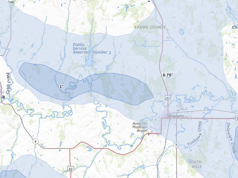 NEXRAD radar-signature map of the hail over Anadarko, OK