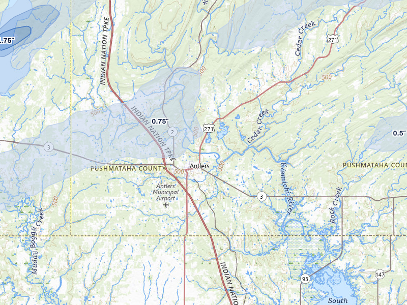 NEXRAD radar-signature map of the hail storm over Antlers, OK on Mar 4, 2026