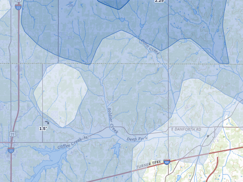 NEXRAD radar-signature map of the hail over Arcadia, OK