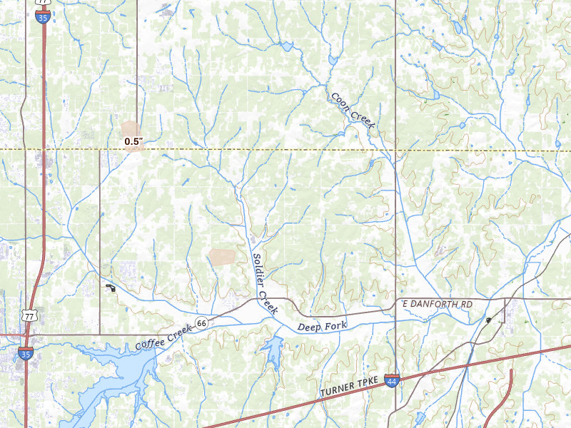 Radar-estimated hail-size map of the storm over Arcadia, OK on Jul 15, 2026