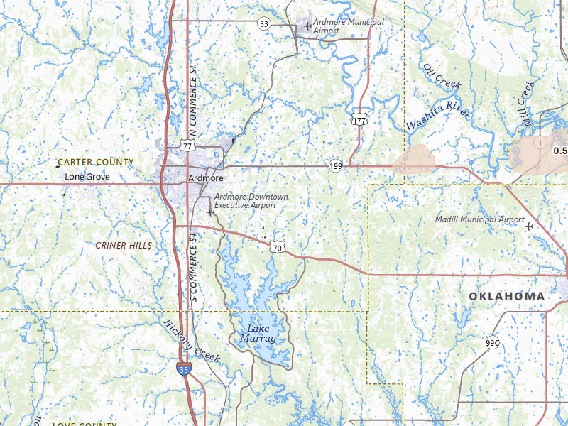 Radar-estimated hail-size map of the storm over Ardmore, OK on Mar 4, 2026