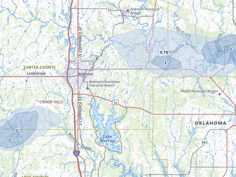 NEXRAD radar-signature map of the hail storm over Ardmore, OK on Mar 4, 2026