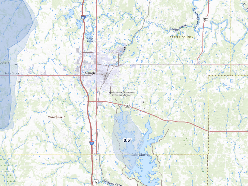 NEXRAD radar-signature map of the hail storm over Ardmore, OK on Sep 21, 2026