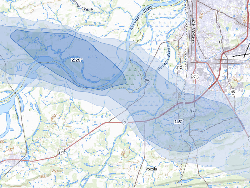 NEXRAD radar-signature map of the hail over Arkoma, OK