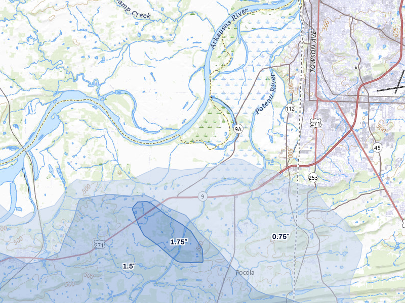 NEXRAD radar-signature map of the hail over Arkoma, OK