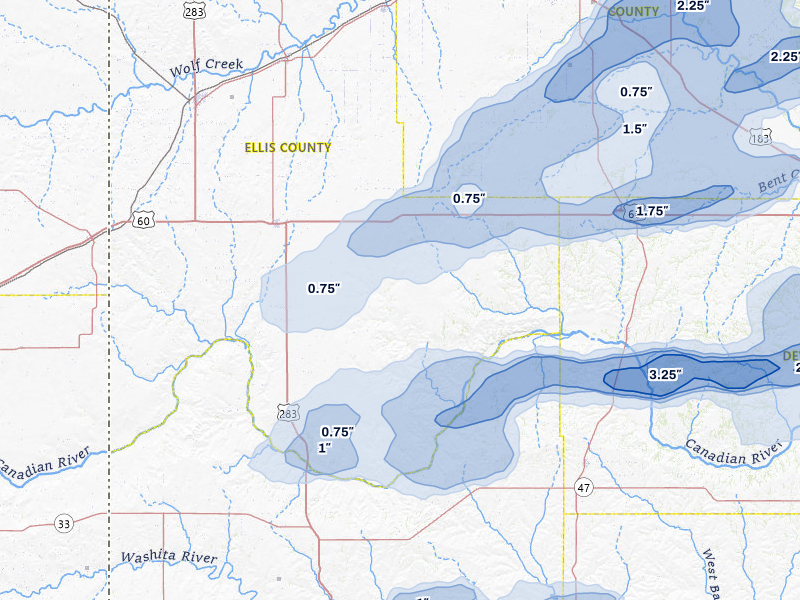 NEXRAD radar-signature map of the hail over Arnett, OK