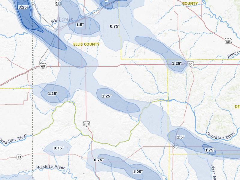 NEXRAD radar-signature map of the hail over Arnett, OK