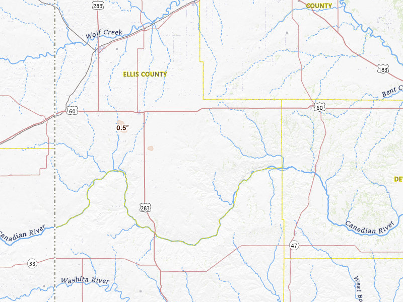 Radar-estimated hail-size map of the storm over Arnett, OK