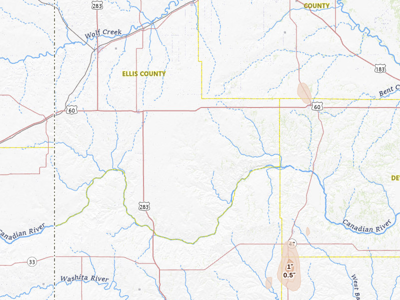 Radar-estimated hail-size map of the storm over Arnett, OK on Jun 3, 2026