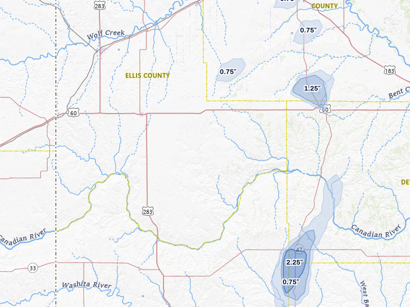 NEXRAD radar-signature map of the hail storm over Arnett, OK on Jun 3, 2026