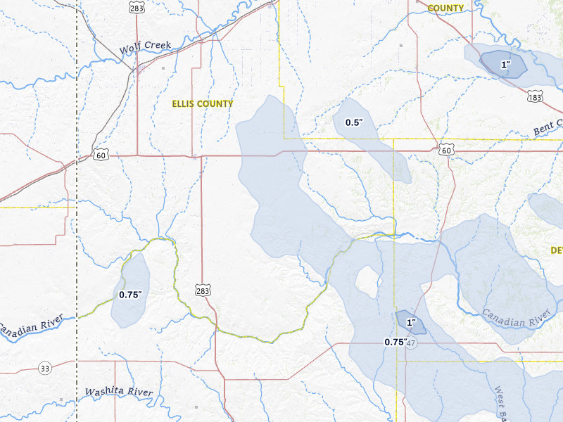 NEXRAD radar-signature map of the hail storm over Arnett, OK on Jun 25, 2026