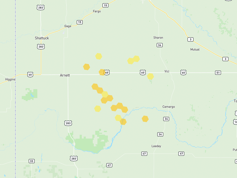 Hail map of Arnett, OK on Jun 26, 2026, hail up to 0.75"