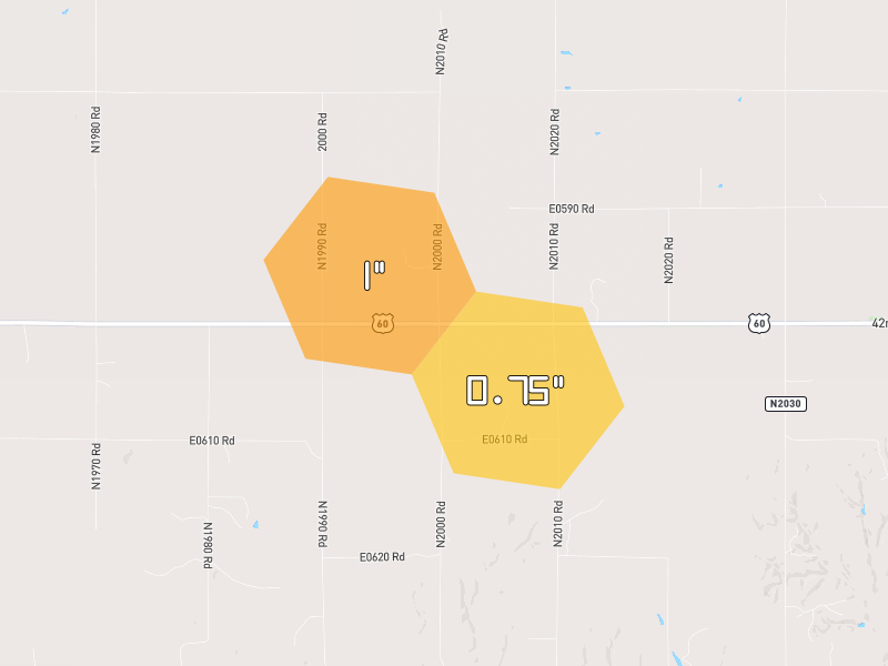 Hail map of Arnett, OK on Jun 27, 2026, hail up to 1"