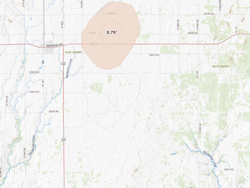 Radar-estimated hail-size map of the storm over Arnett, OK
