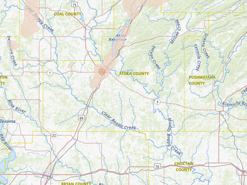 Radar-estimated hail-size map of the storm over Atoka, OK on Mar 6, 2026