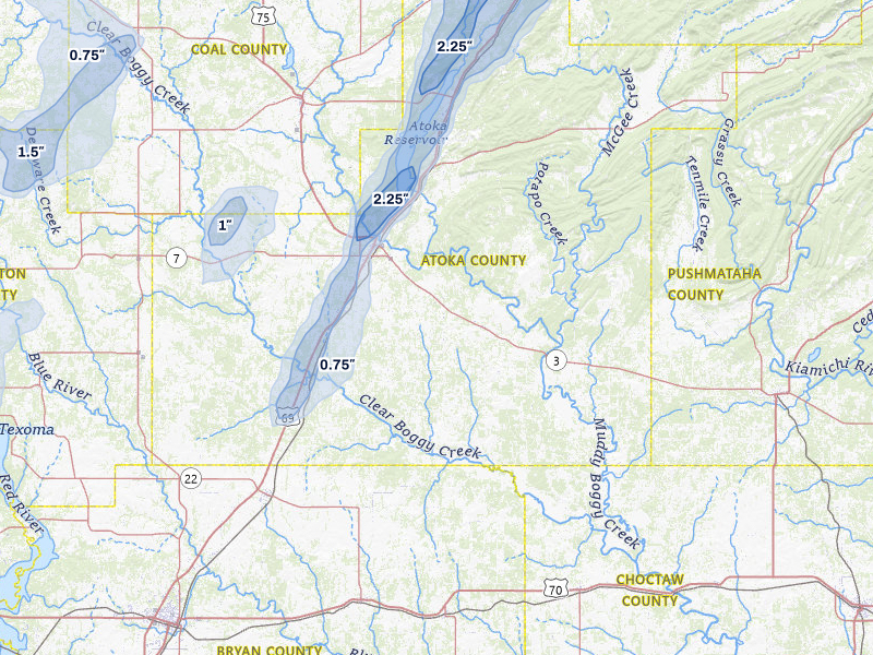 NEXRAD radar-signature map of the hail storm over Atoka, OK on Mar 6, 2026