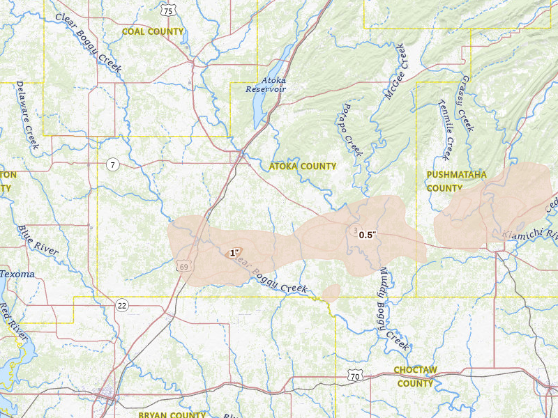 Radar-estimated hail-size map of the storm over Atoka, OK