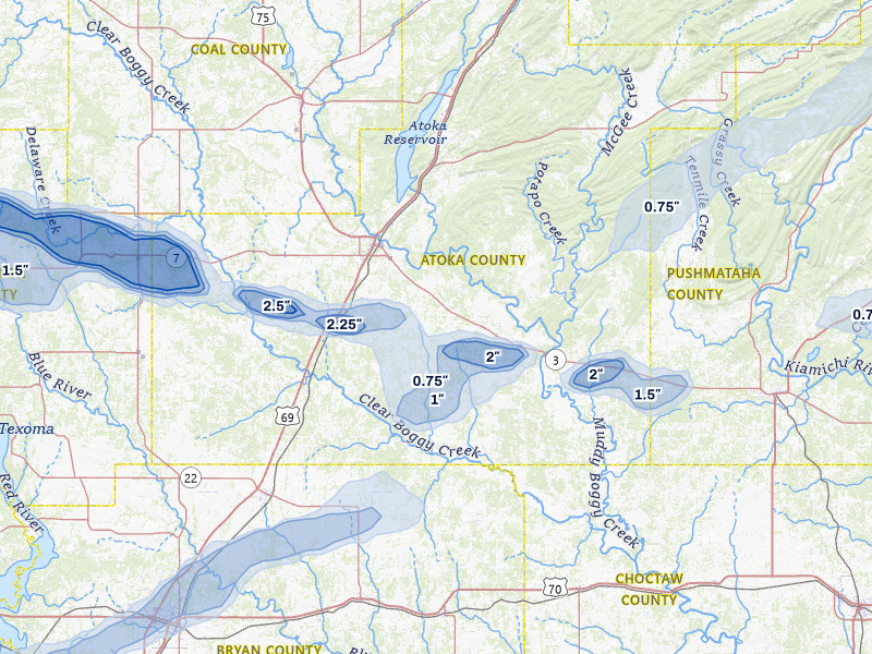 NEXRAD radar-signature map of the hail storm over Atoka, OK on Apr 28, 2026