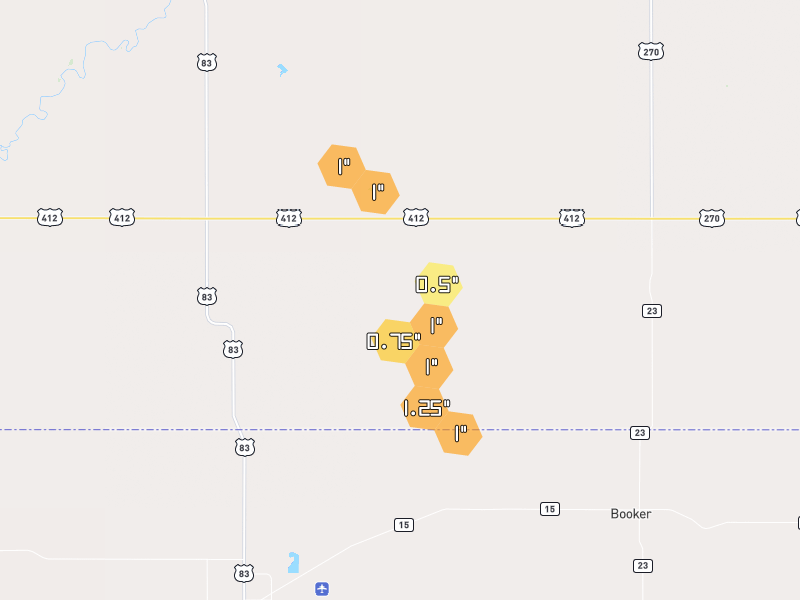 Hail map of Balko, OK on Jun 3, 2026, hail up to 1.25"