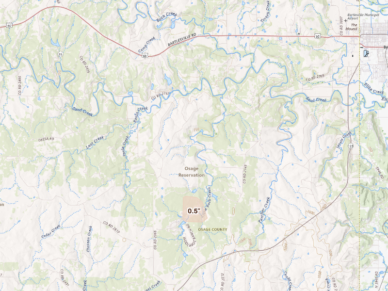 Radar-estimated hail-size map of the storm over Bartlesville, OK
