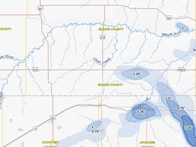 NEXRAD radar-signature map of the hail storm over Beaver, OK on May 9, 2026