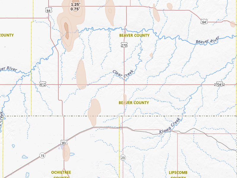 Radar-estimated hail-size map of the storm over Beaver, OK on Jun 3, 2026