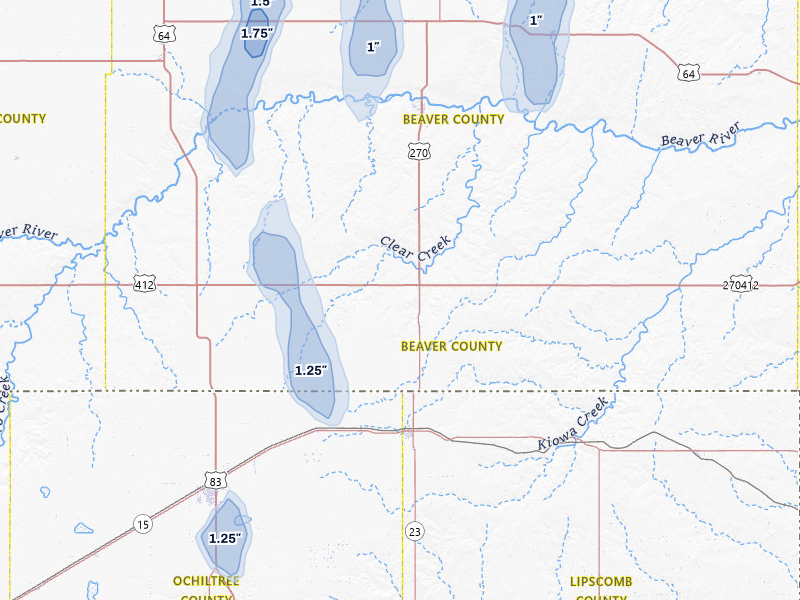NEXRAD radar-signature map of the hail storm over Beaver, OK on Jun 3, 2026