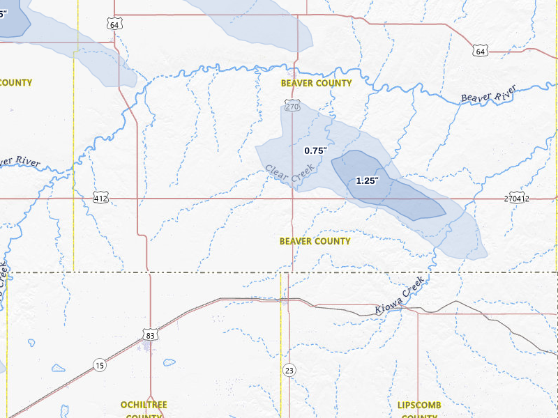 NEXRAD radar-signature map of the hail storm over Beaver, OK on Jul 3, 2026
