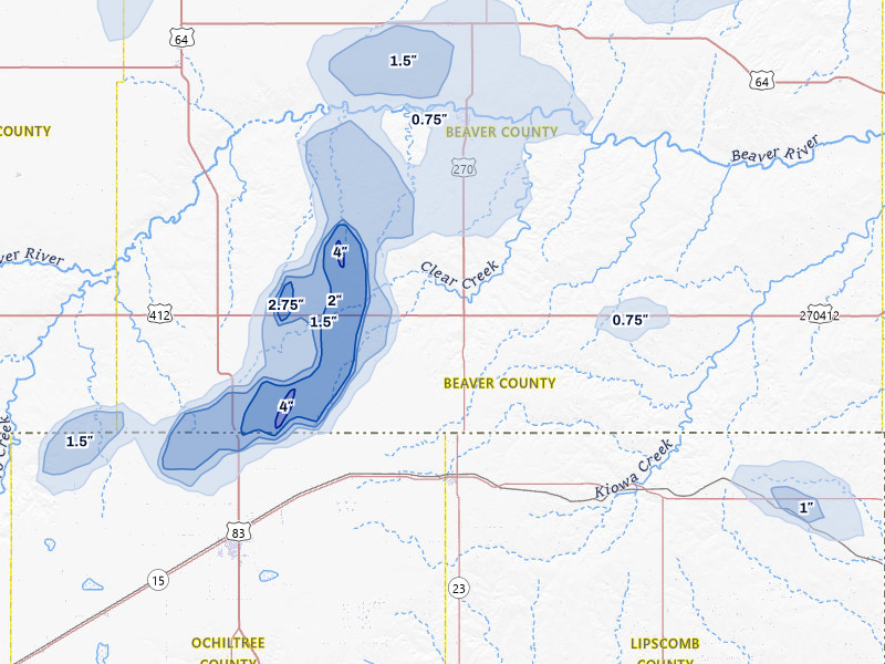 NEXRAD radar-signature map of the hail storm over Beaver, OK on Jul 23, 2026