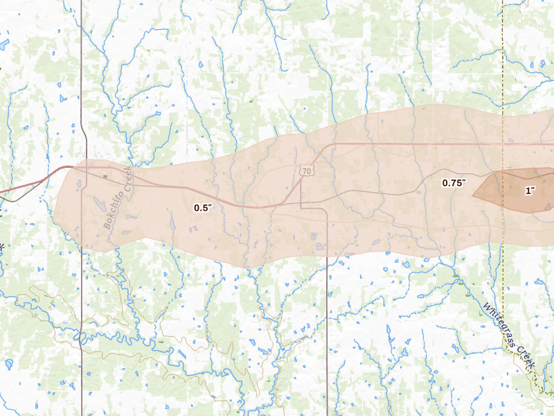 Radar-estimated hail-size map of the storm over Bennington, OK on Apr 17, 2026