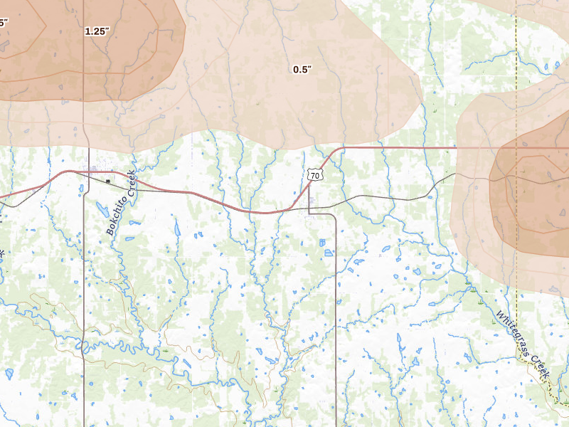 Radar-estimated hail-size map of the storm over Bennington, OK on Apr 24, 2026