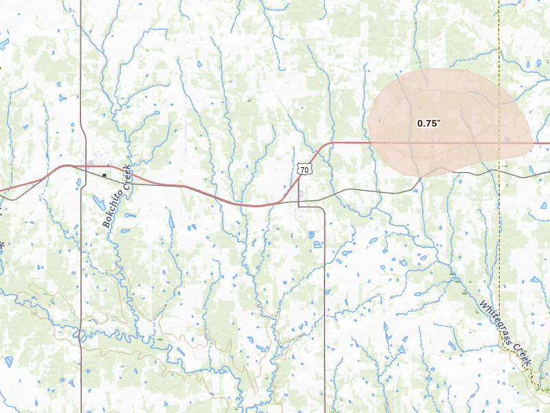 Radar-estimated hail-size map of the storm over Bennington, OK on Jul 19, 2026