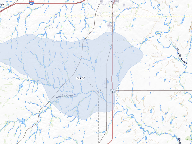 NEXRAD radar-signature map of the hail storm over Bessie, OK on Apr 17, 2026