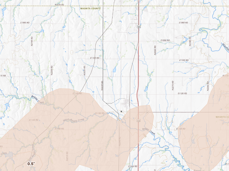 Radar-estimated hail-size map of the storm over Bessie, OK