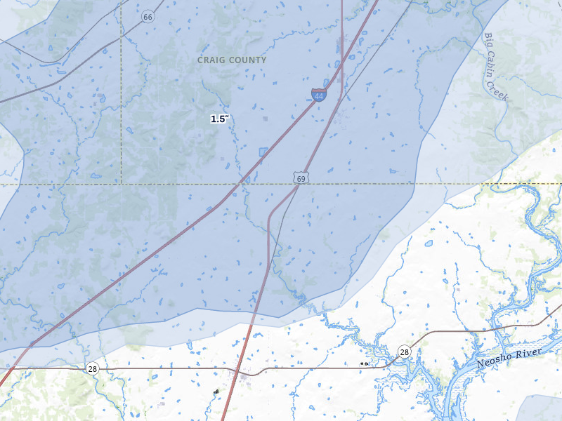 NEXRAD radar-signature map of the hail storm over Big Cabin, OK on Apr 3, 2026