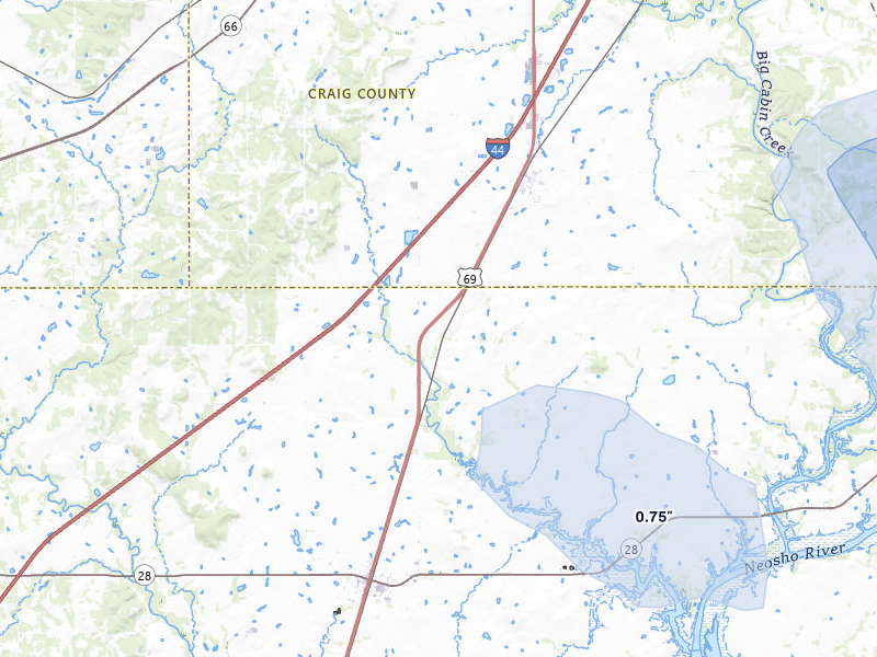 NEXRAD radar-signature map of the hail storm over Big Cabin, OK on Jul 4, 2026