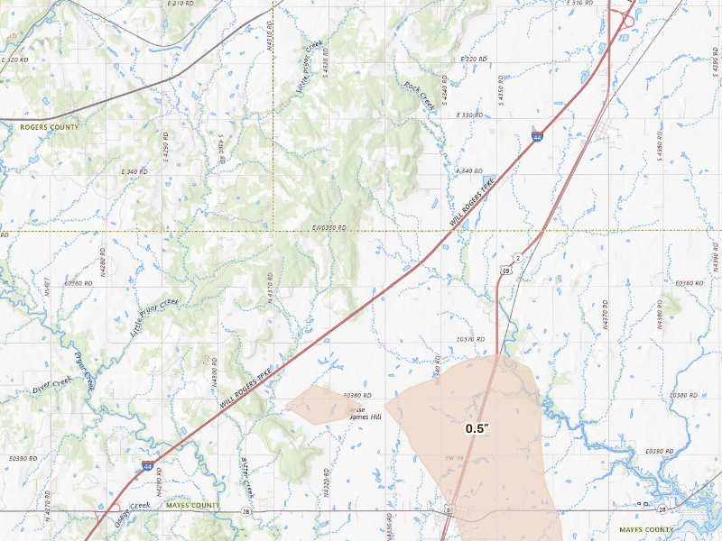 Radar-estimated hail-size map of the storm over Big Cabin, OK