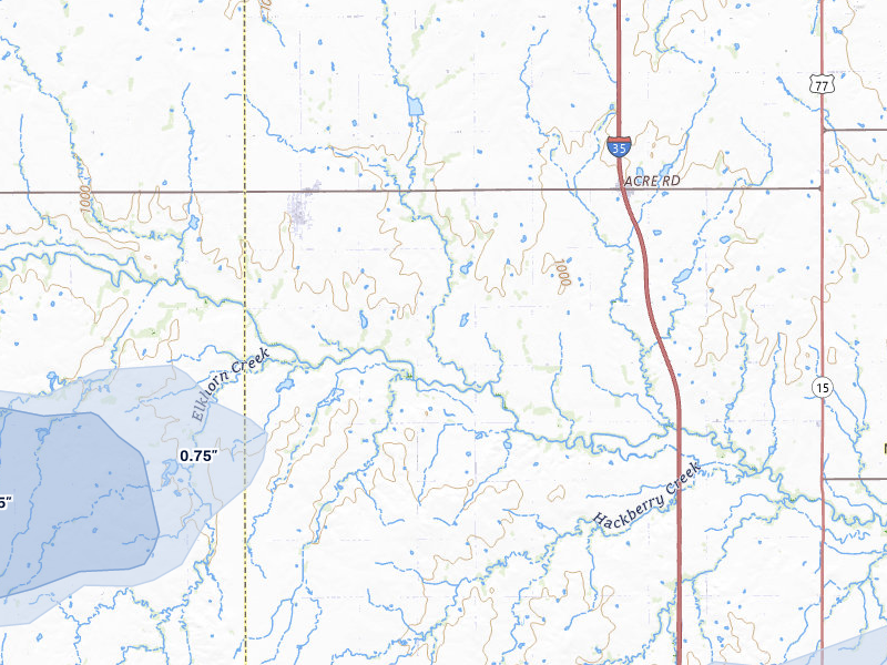 NEXRAD radar-signature map of the hail over Billings, OK
