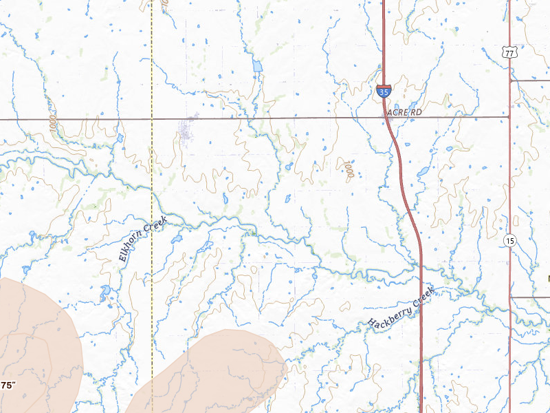 Radar-estimated hail-size map of the storm over Billings, OK on Jun 12, 2026