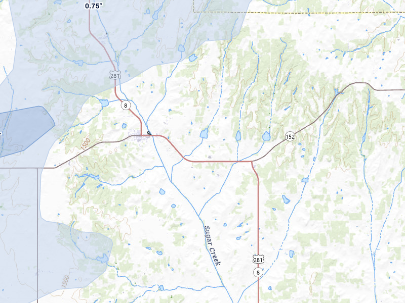 NEXRAD radar-signature map of the hail storm over Binger, OK on Apr 1, 2026
